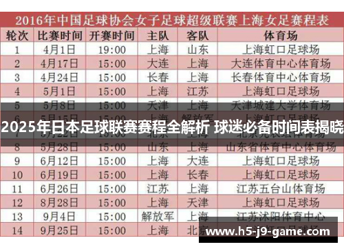 2025年日本足球联赛赛程全解析 球迷必备时间表揭晓